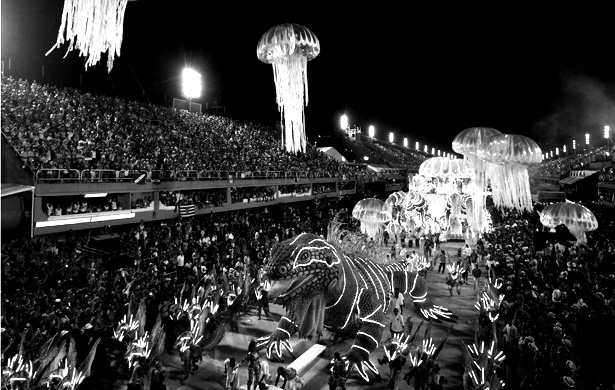 Revellers from Grande Rio samba school participate during the annual Carnival parade in Rio de Janeiro's Sambadrome
